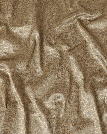 Peanut brown silk brocade with brown gold metallic lurex in abstract design-D11331