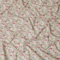 Beige cotton lawn fabric with multicolor print in floral design-D15222