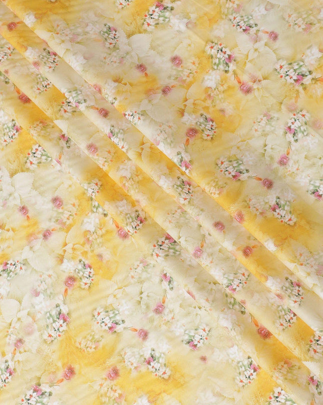 Multicolor printed cotton satin fabric in floral design-D15278