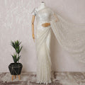 Off white Premium silk organza saree with same tone sequin work and bead work in floral design-D15585