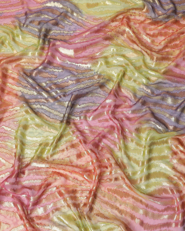 قماش شيفون حريري فرنسي (فرنساوي) فاخر متعدد الألوان مع لوركس معدني ذهبي بتصميم زهور-D14022