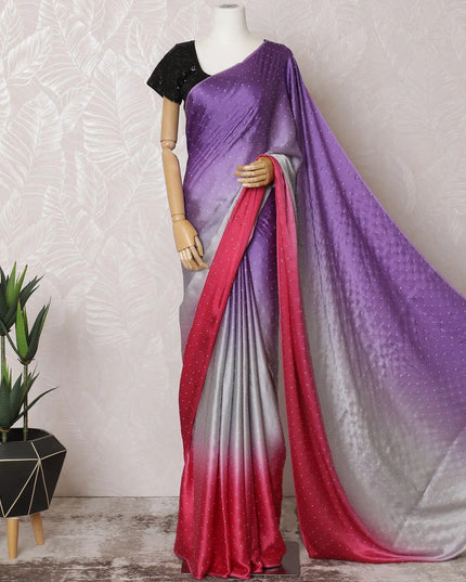 Magenta pink to purple Premium pure changent silk chiffon saree having stone work in Ombre design-D15510 Regal Fabrics