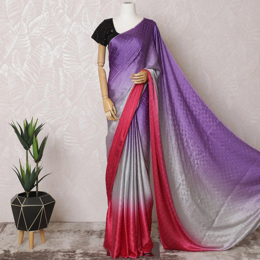 Magenta pink to purple Premium pure changent silk chiffon saree having stone work in Ombre design-D15510 Regal Fabrics