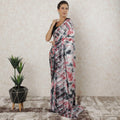 Pearl white Premium Pure silk satin saree with tie and die multicolor print having stone work in batik design-D12567