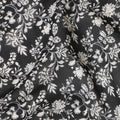 Black cotton voile fabric with beige print in floral design-D15145