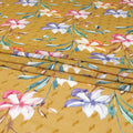 Mustard yellow cotton voile fabric with same tone jacquard having multicolor print in floral design-D8247 Regal Fabrics