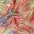 Multicolor Premium pure silk chiffon with gold metallic lurex in abstract design-D11371