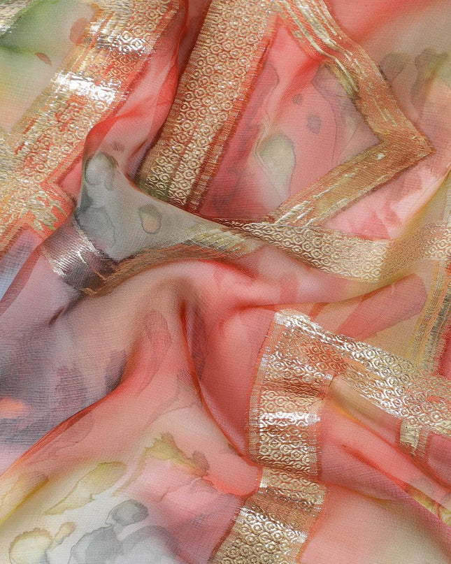 شيفون من الحرير الخالص متعدد الألوان مع لوريكس معدني ذهبي بتصميم تجريدي -D11371