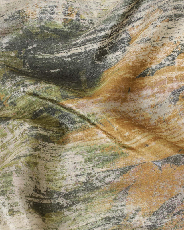 Pastel green synthetic crepe fabric with multicolor print in abstract design-D9628 Regal Fabrics