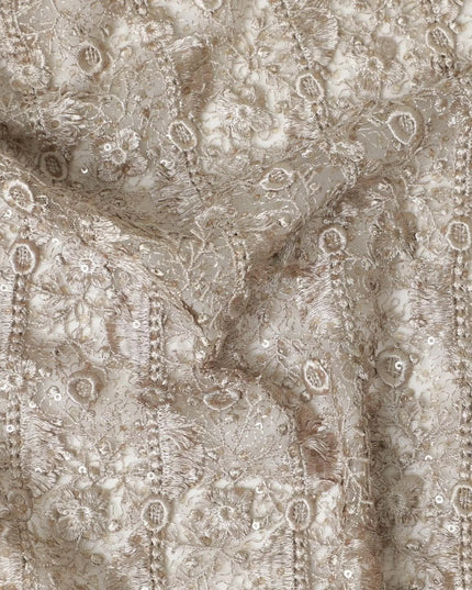 Gold nylon tulle fabric with same tone embroidery and sequins in fancy design-D6016 Regal Fabrics