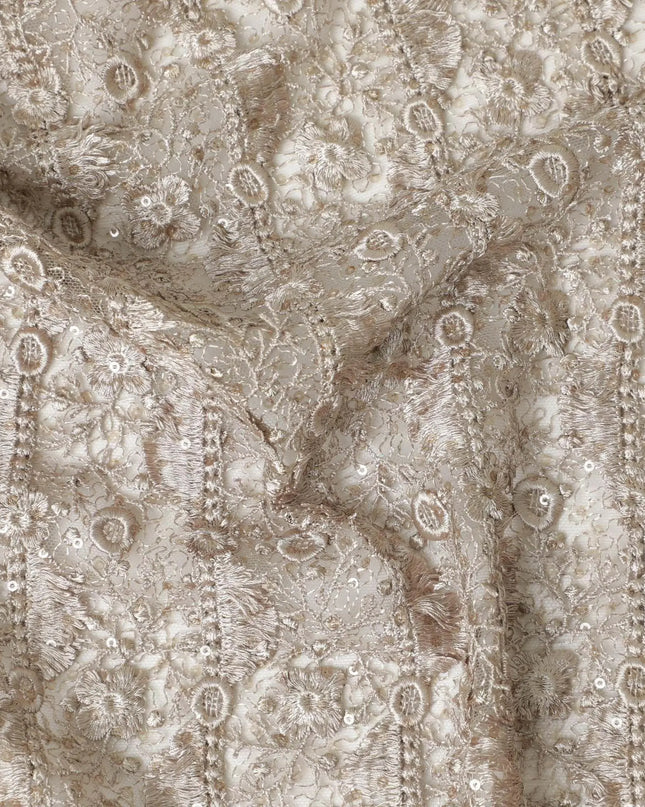 Gold nylon tulle fabric with same tone embroidery and sequins in fancy design-D6016 Regal Fabrics