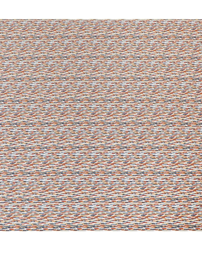 Off white cotton lawn fabric with blue, grey and red print in fancy design-D15227 Regal Fabrics