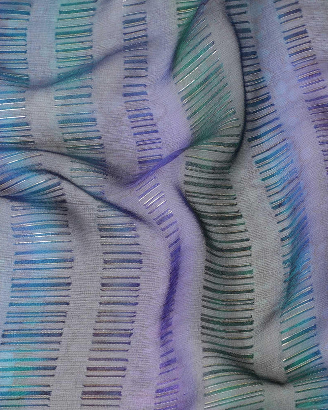 قماش شيفون من الحرير الخالص متعدد الألوان مع لوريكس معدني ذهبي وفضي بتصميم الباتيك-D8860