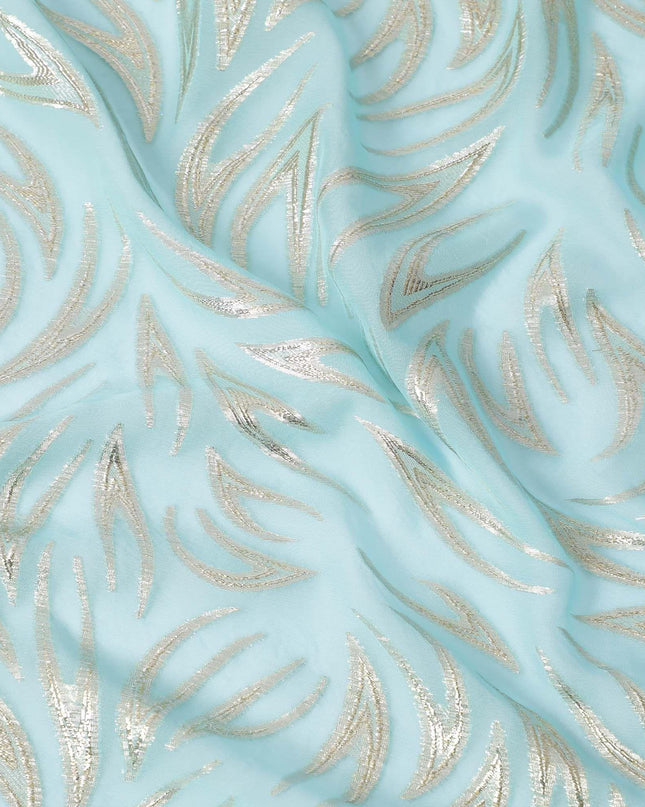 Baby blue Premium pure silk chiffon fabric with gold metallic lurex in fancy design-D13277