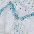 Powder blue nylon tulle fabric with same tone, blue sequins having same tone bead work in geometric design-D13793