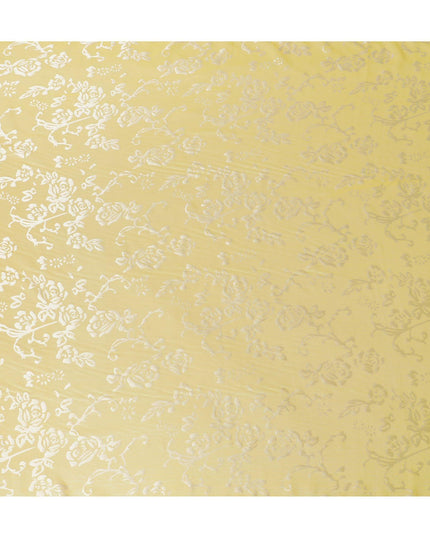 Yellow Premim pure silk chiffon fabric with silver jacquard in floral design-D15324
