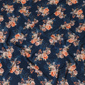 Navy blue premium pure silk crepe fabric with multicolor print in floral design-D13858 Regal Fabrics