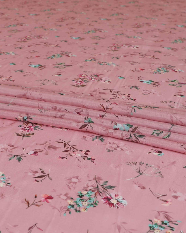 قماش ساتان صناعي وردي قرميدي مع طباعة متعددة الألوان بتصميم الأزهار-D9108