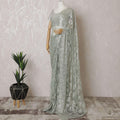 Mint green, silver, copper Premium pure French metallic chantilly lace saree in floral design-D15542