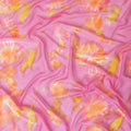 Magenta pink hand printed Premium pure silk chiffon with gold metallic lurex and multicolor prints in floral design-D11391