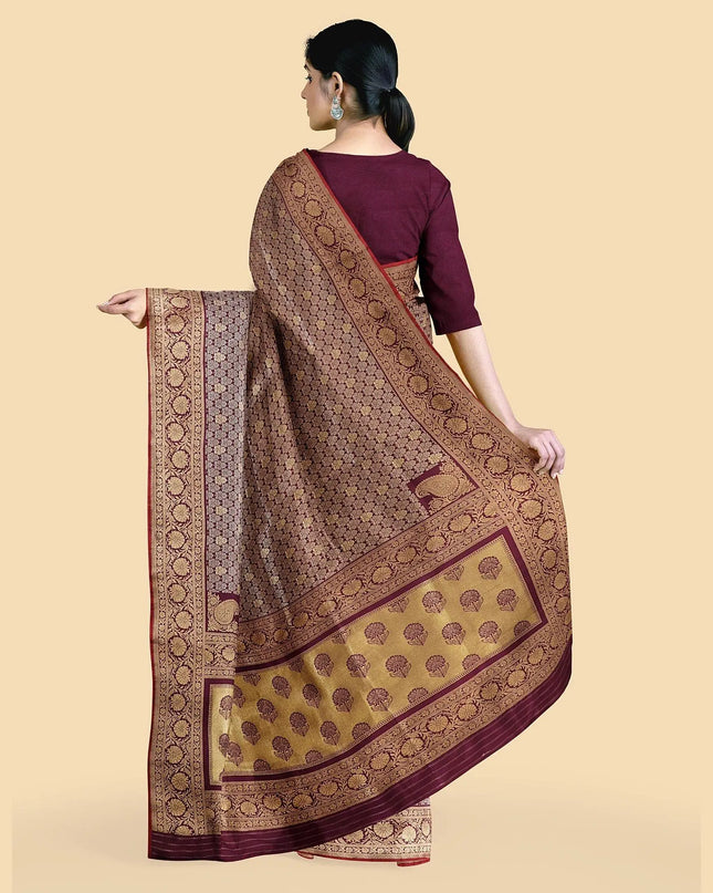 Purple imitation silk saree with gold jacquard in floral design-D12779 Regal Fabrics