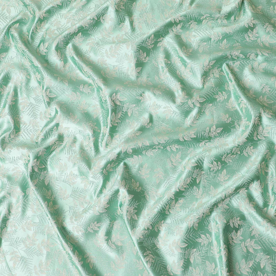 قماش مطرز حريري باللون الفيروزي الأخضر مع الفيسكوز البيج بتصميم الأزهار-D11311