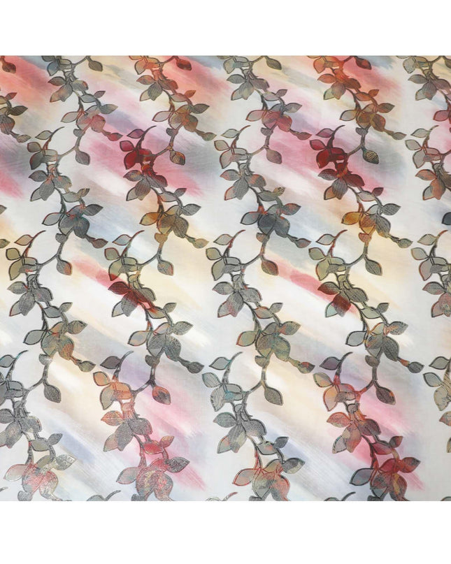 قماش شيفون حريري نقي فاخر متعدد الألوان مطبوع مع لوركس معدني متعدد الألوان بتصميم زهور-D9340