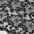 Black nylon tulle fabric with same tone and metallic embroidery in fancy design-D6039