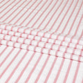 White cotton linen shirting fabric with peach print in stripe design-D7408