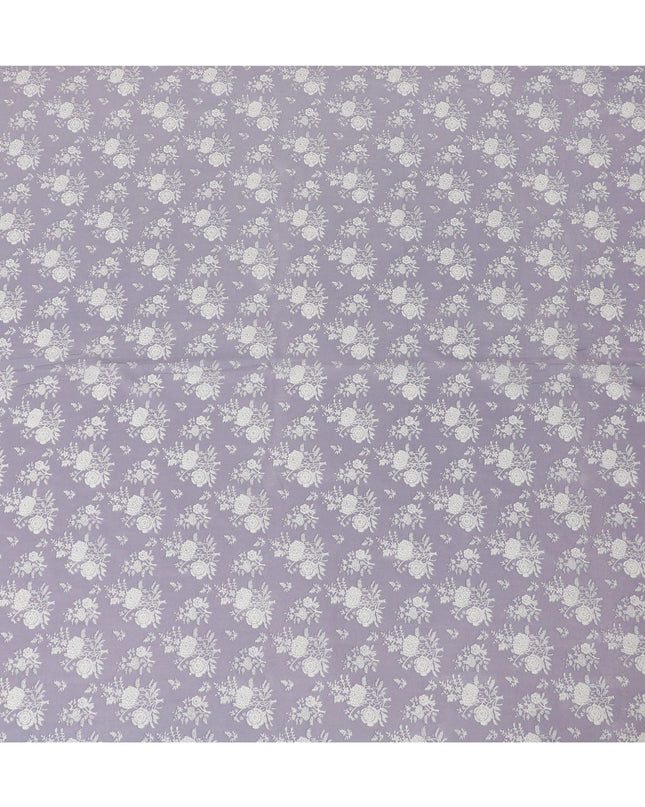 Light lilac cotton voile fabric with beige print in floral design-D15158