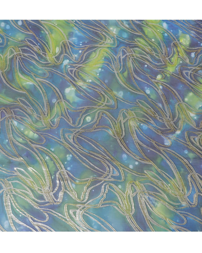 قماش شيفون من الحرير الخالص متعدد الألوان مع لوريكس معدني ذهبي بتصميم تجريدي-D14108