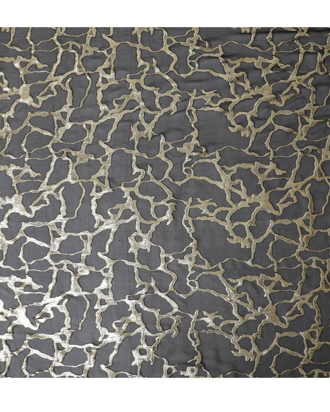 Black Premium pure silk chiffon fabric with gold metallic lurex in abstract design-D13190