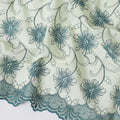 Light mint green Premium pure 100% Swiss cotton voile (Sudanese Thobe) fabric with teal blue embroidery having stone work in fancy design-D13798