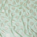 Mint green synthetic georgette fabric with same tone embroidery having gold foil printed in floral design-D12228