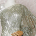 Mehindi green, silver Premium pure French metallic chantilly lace saree having stone work in floral design-D14586