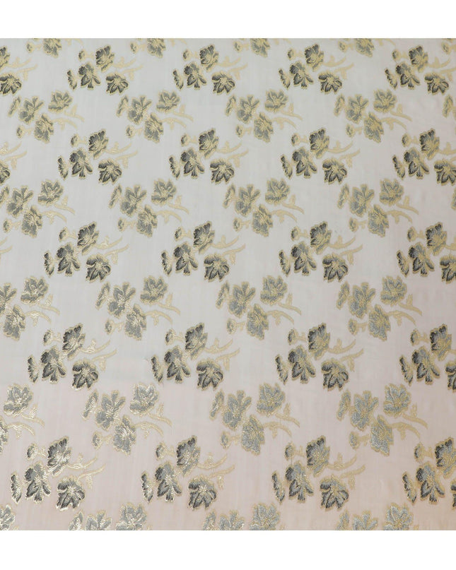 قماش شيفون حريري خالص زيتوني وبني مع فيسكوز رمادي وأسود مع لوريكس معدني ذهبي بتصميم زهور - D14128