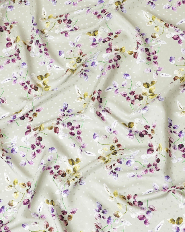 ساتان من الحرير الخالص الإيطالي الفاخر باللون الأخضر الغار مع جاكار منقط بنفس اللون مع طباعة متعددة الألوان بتصميم الأزهار-D9722