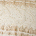 Golden haze synthetic organza fabric with beige embroidery and gold prints in floral design