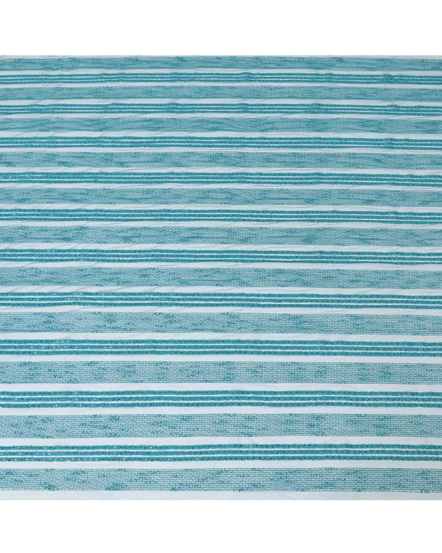 Ocean blue nylon tulle fabric with same tone embroidery and sequins in stripe design-D6671 Regal Fabrics