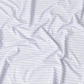 White blended Cotton shirting fabric with black, blue and baby blue print in stripe design-D6354