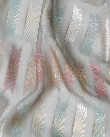 قماش شيفون من الحرير الخالص باللون الرمادي الداكن مع لوريكس معدني متعدد الألوان بتصميم تجريدي - D10040