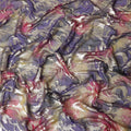 Multicolor Premium pure silk chiffon with gold metallic lurex in leaf design-D11383