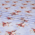 Blizzard blue cotton voile fabric with same tone embroidery having bieg, maroon and brown print in floral design-D6803