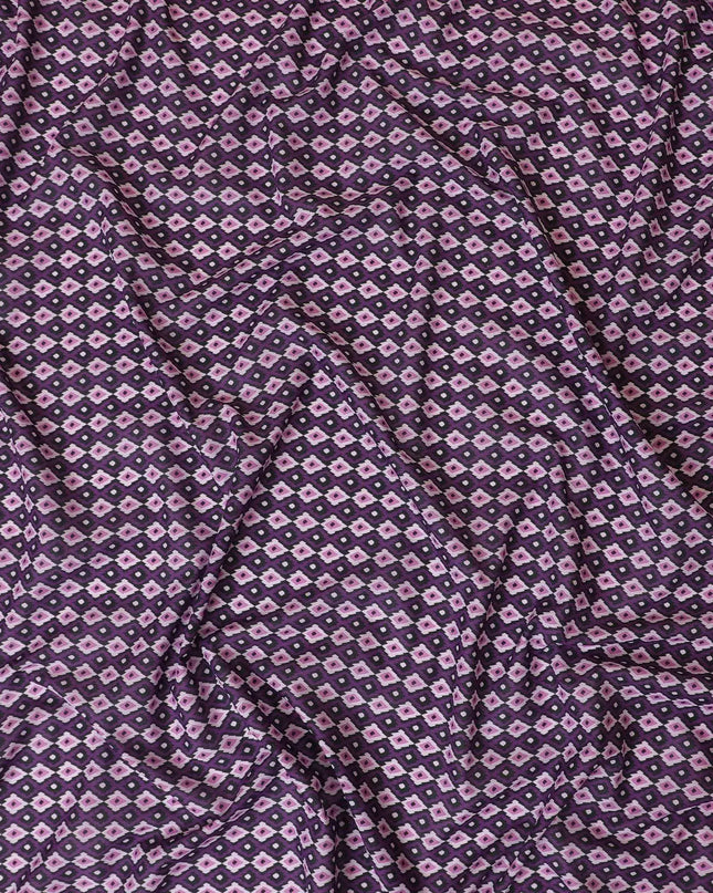 Purple Premium Spanish 100% cotton lawn fabric with black, baby pink and hot pink print in abstract design-D9239 Regal Fabrics