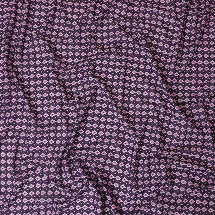 Purple Premium Spanish 100% cotton lawn fabric with black, baby pink and hot pink print in abstract design-D9239