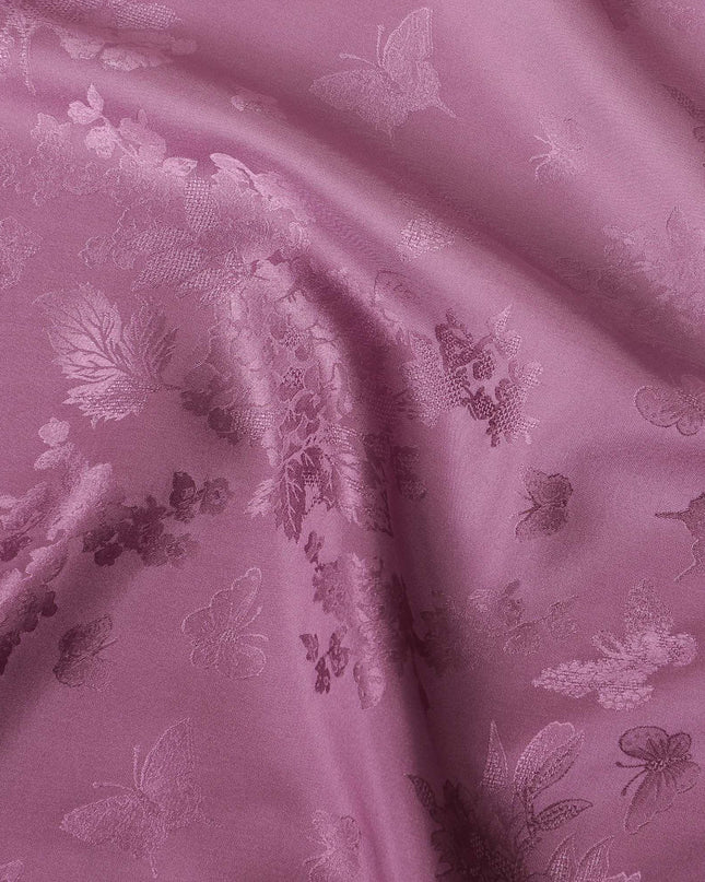 Light lavender to plum premium pure silk crepe fabric with same tone jacquard in ombre design-D13576
