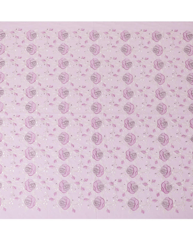 Baby pink Premium pure cotton voile fabric with lavender pink and beige embroidery in floral design-D15253