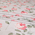 Light grey cotton lawn fabric with brick pink and sage green print in floral design-D9021