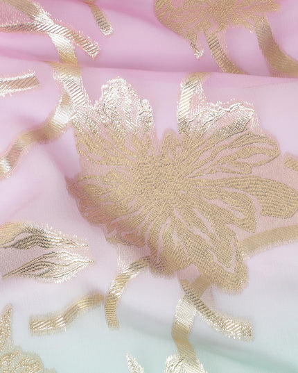 Aqua green to magenta pink Premium pure French (Fansawi) silk chiffon fabric in ombre design-D14025