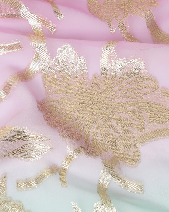 أخضر مائي إلى أرجواني وردي قماش شيفون حريري فرنسي خالص (فانساوي) بتصميم أومبير-D14025